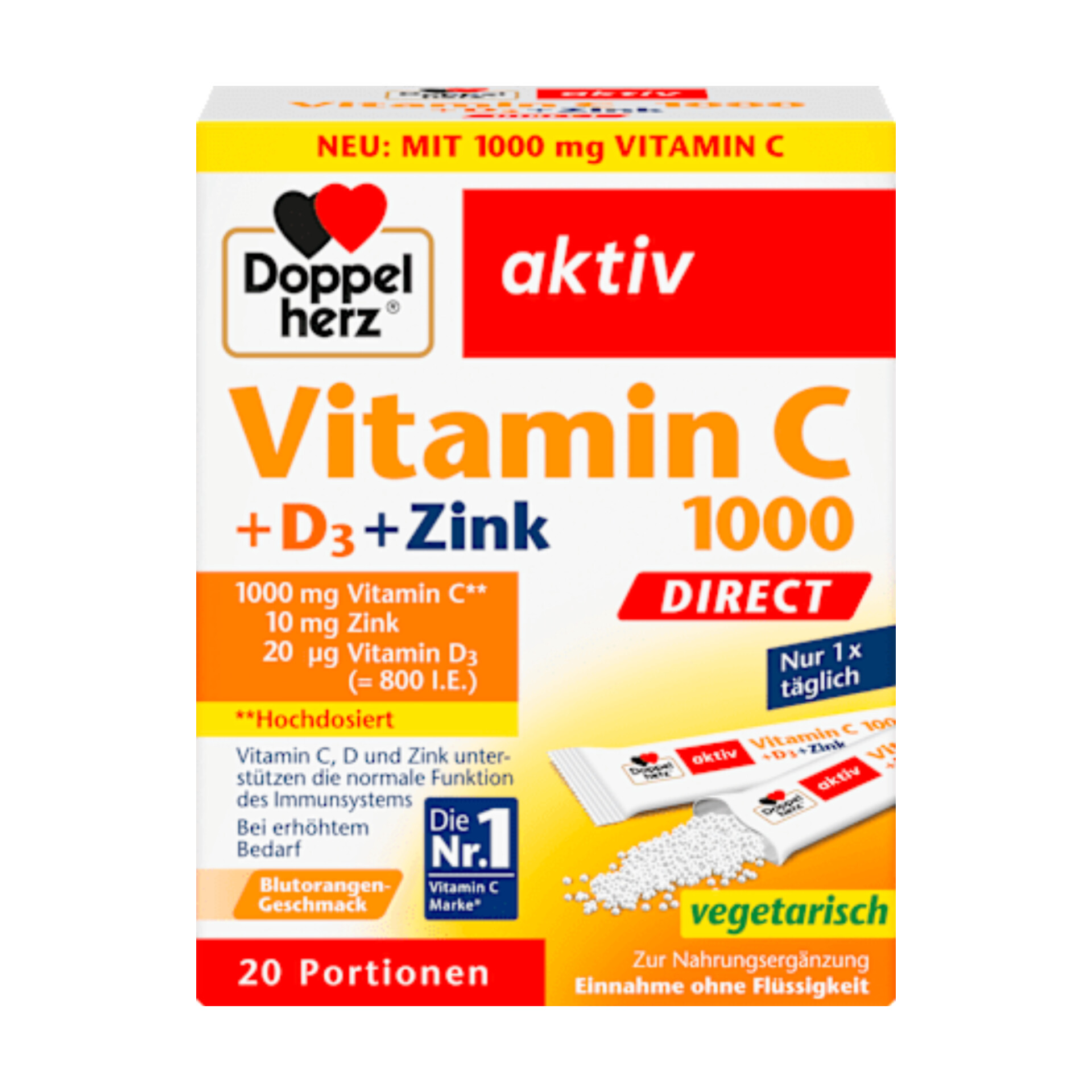 استیک ویتامین C+زینک ۱۰۰۰ دایرکت پیور دوپل هرز-Doppel herz آلمان ۲۰ عدد