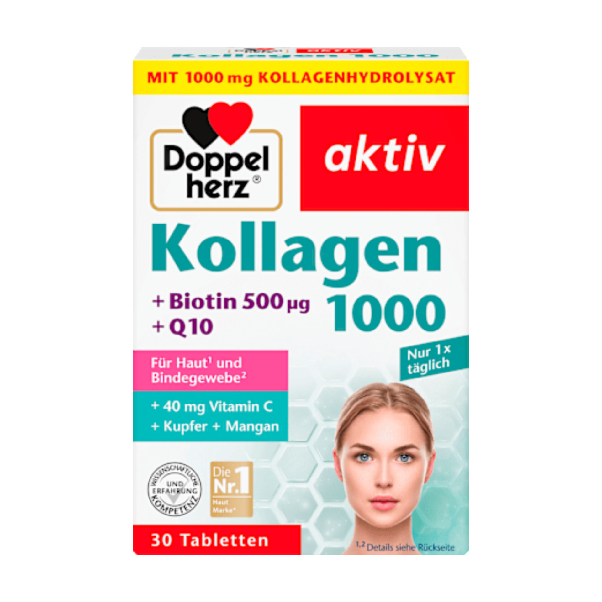 قرص کلاژن ۱۰۰۰+بیوتین+Q10 د پل هرز-Doppel herz آلمان ۳۰ عدد