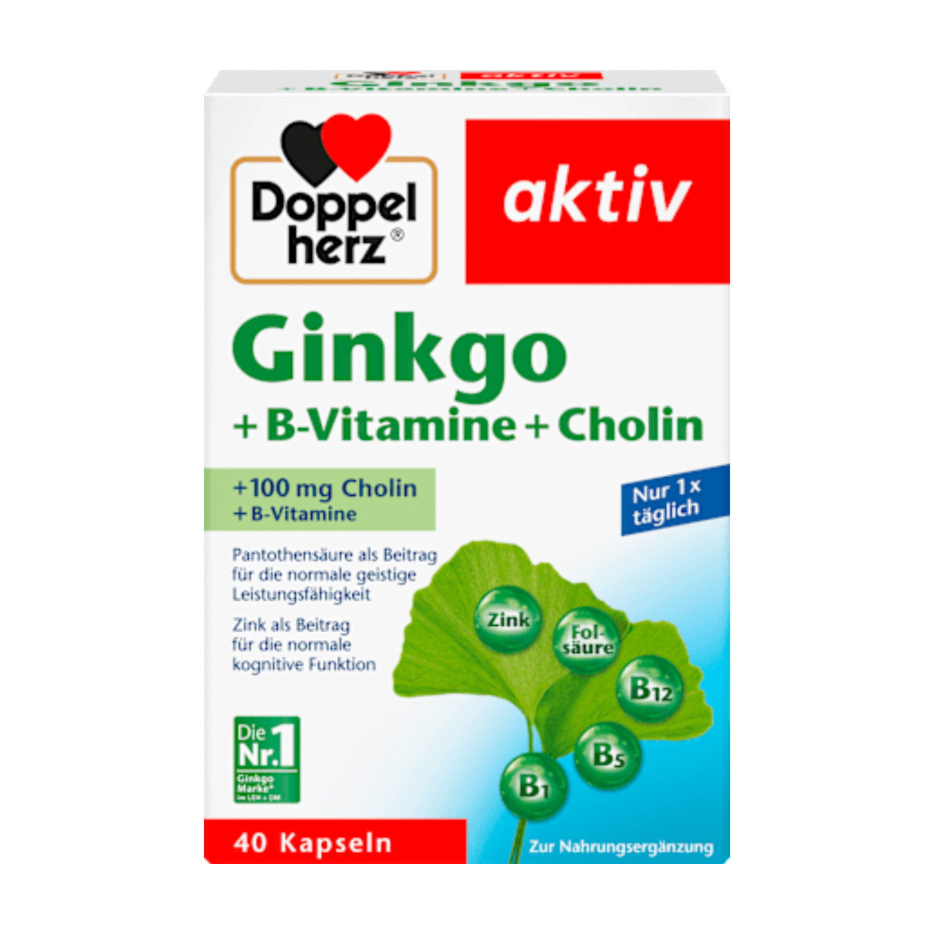 کپسول مکمل غذایی جینکو گروه ویتامین B و کولین دوپل هرز-Doppel herz آلمان ۴۰ عدد