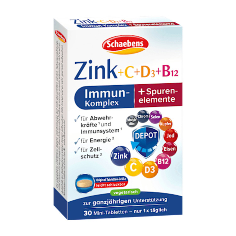 قرص زینک+ ویتامین C+ویتامین D3+ویتامین B12-شابنز Schaebens آلمان ۳۰ عدد