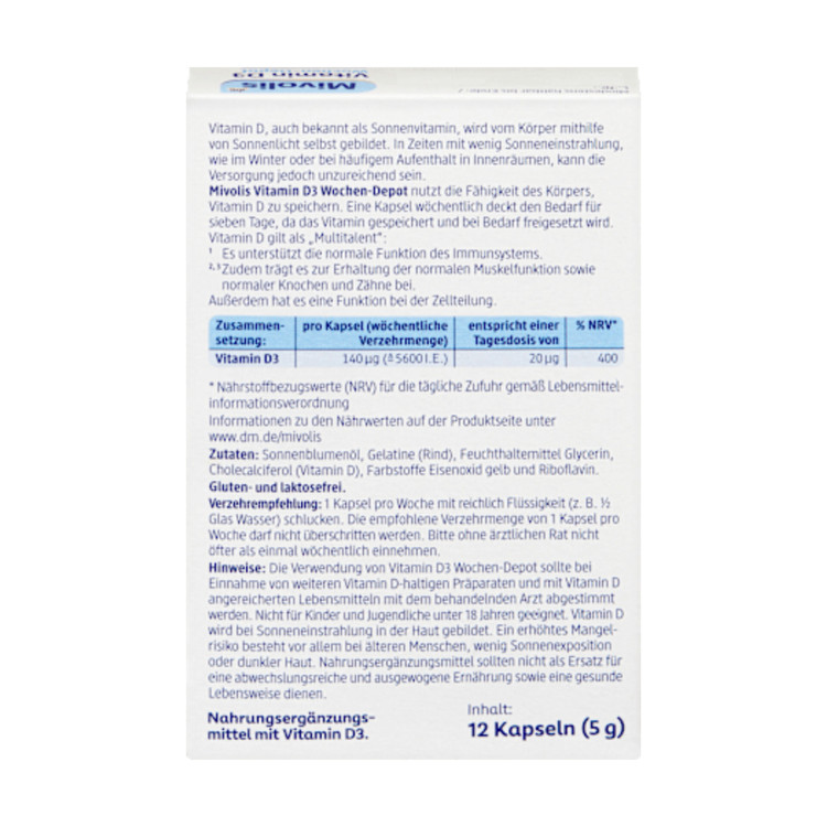 کپسول ویتامین D3-5600 I.E هفتگی میولیس-Mivolis آلمان ۱۲ عدد